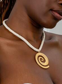 1 Pc Golden Color Swirl Sea Snail Conch Pendant Chunky Cord Necklace For Women