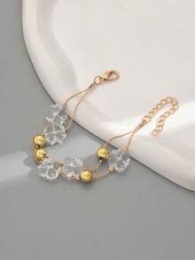 1pc Simple Geometric Floral Layered Bracelet For Women - Multicolor - View 5