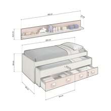 Duehome Cama doble juvenil con estante Kenia