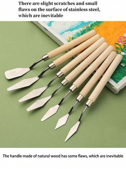 调色刀套装，木柄不锈钢刀片，适用于油画和丙烯画刮削，学校用品，返校