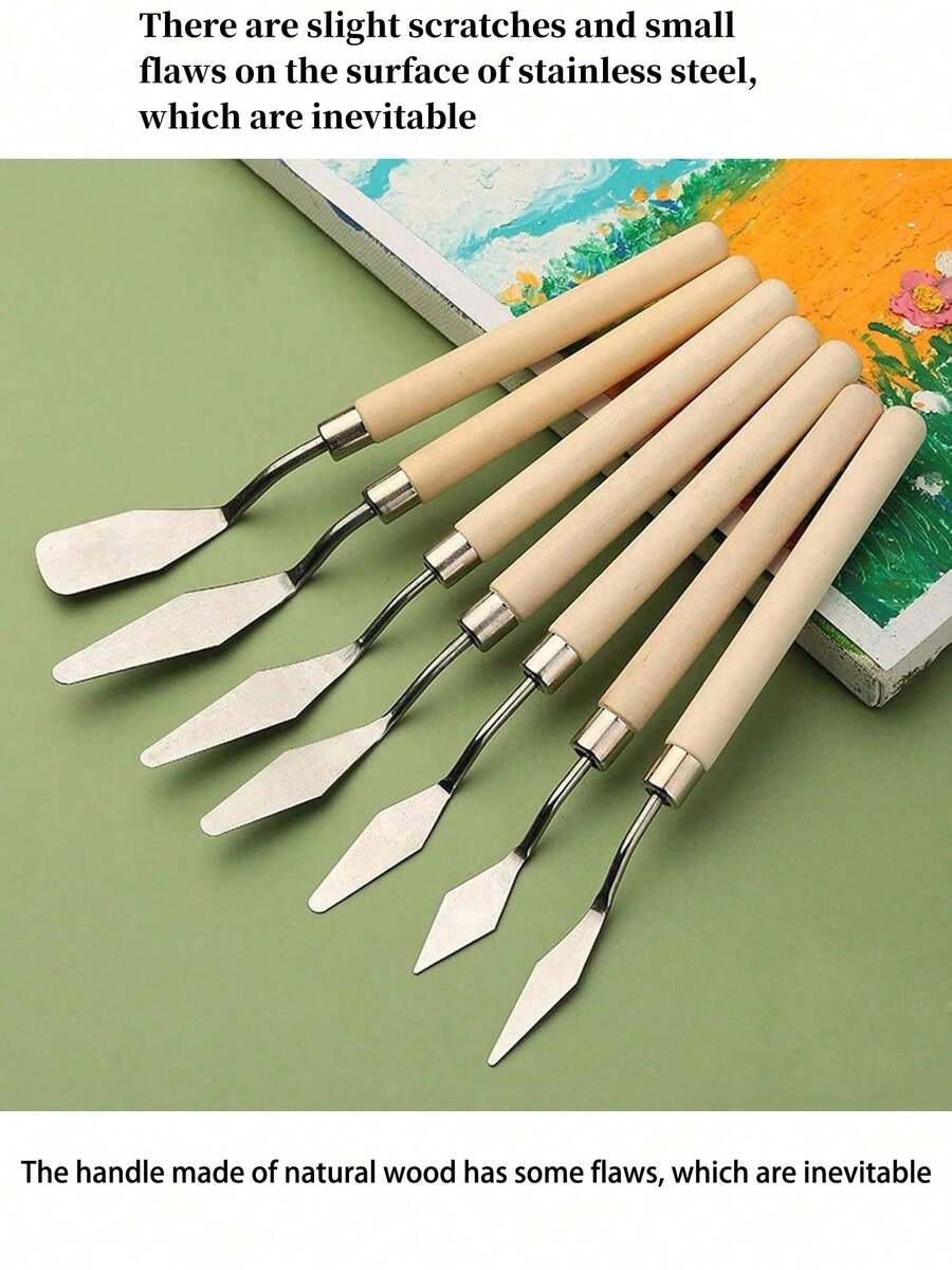 调色刀套装，木柄不锈钢刀片，适用于油画和丙烯画刮削，学校用品，返校