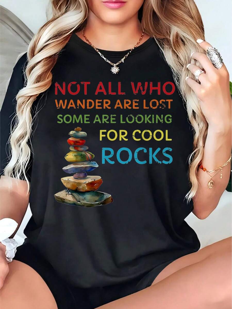 Women'S Not All Who Wander Are Lost Some Are Looking For Cool Rocks Graphic T-Shirt Funny Rock Hunting Lover Gift Tee - Good GiftsWomen's T-Shirt - màu đen - Xem 1