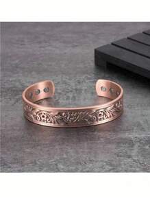 1pc Vintage Carved Pattern Magnetic Copper Bangle, Adjustable Fit For Men And Women, Magnetic For Promoting Blood Circulation, Ideal Gift For Holidays And Daily Wear