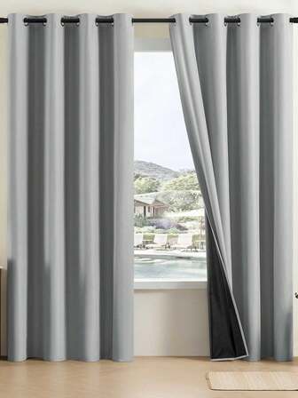 1pc 100% Blackout Coating Solid Color Minimalist Fashion Grommet Decorative Thermal Insulated Curtain, Suitable For Living Room, Bedroom, Nursery, Door Curtain, Closet, Waterproof Curtain With Insulated Lining, Applicable For Living Room, Bedroom, Bathroom, Home Decor, Room Decoration, 100% Blackout Curtains