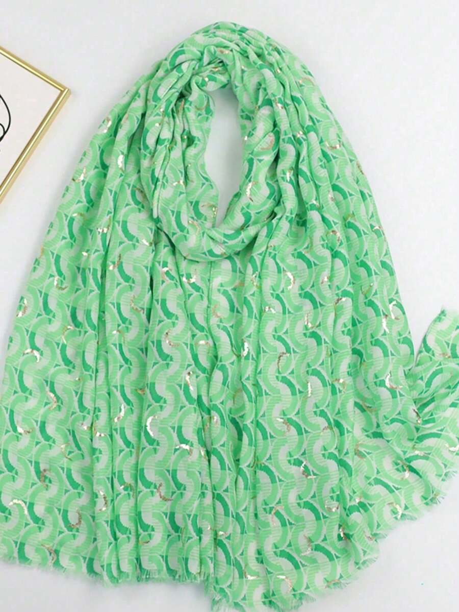 1pc Women's Lightweight Foil Geometric & Leopard Print Pattern Scarf, Summer Shawl - Multicolor - View 1