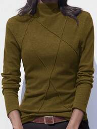 Thick & Plush Mock Neck Base Layer Pullover Tops, Women, Fleece Splice Design, Elegant, Autumn/Winter 2024 New