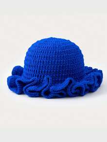 1pc Women Solid Color Knitted Hat, Handmade Crochet Ruched Brim Simple Versatile Beanie, Stylish Spring, Autumn, Winter Bucket Hat