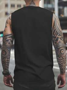1pcs Skull Printed Men's Tank Tops Gothic Men's Casual Tank Tops 100% Pure Cotton Ideal Choice For Summer & Everyday Wear - Black - View 3