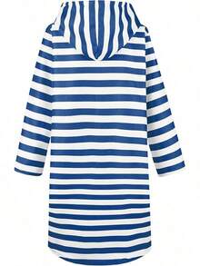 Poncho con capucha y cierre para niños, bata de playa con bolsillo, toalla de baño para niños y niñas - Azul - Ver 7
