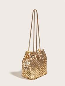 迷人闪光、亮片、奢华、闪亮迷你时尚装饰女士晚宴单肩包，适合少女、女大学生、新秀和白领工作者，非常适合办公室、工作、商务、通勤、旅行、郊游、派对、婚礼、舞会 - 金色 - 查看 3