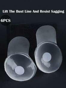 6 片装硅胶透明胸贴，隐形无缝，防突出点聚拢，上部支撑，防下垂，硅胶乳房提升乳贴，适用于女士婚纱吊带 - 彩色 - 查看 1