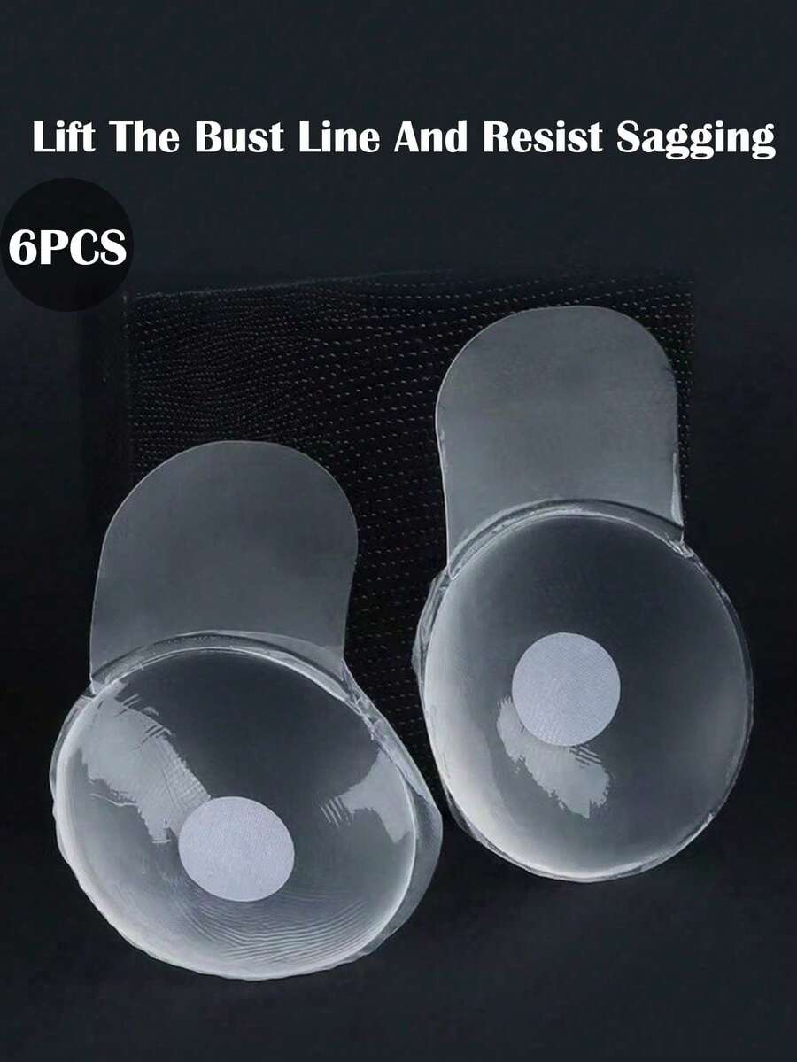 6 片装硅胶透明胸贴，隐形无缝，防突出点聚拢，上部支撑，防下垂，硅胶乳房提升乳贴，适用于女士婚纱吊带 - 彩色 - 查看 1