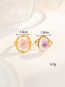 2 Stücke Edelstahl Ring-Set in Goldfarbe mit 5-Blüten-Muster, geeignet für tägliche Dekoration oder als Geschenk für Damen - Goldgelb - Übersicht 3