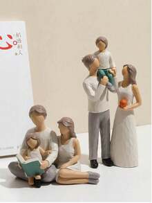 1pc Small Family Theme Resin Statue Decor Sculpture Crafts For Shelves, Desks, Living Rooms And Bedrooms, Great For Wedding Art Decoration, Mother's Day Gift, Birthday Graduation - Multicolor - View 3