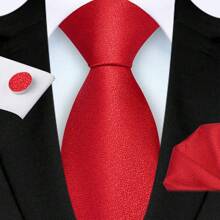 3pcs/Set 8cm Width Solid Cracked Pattern Necktie, Handkerchief, Cufflink Men's Tie Set, High Quality Classic Fashion Business Casual Tie Set, Men's Wedding Accessories, Family/Christmas/Father's Day Gift