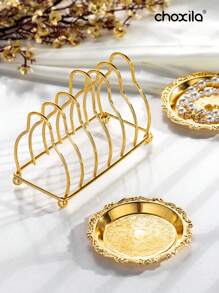 choxila 1pc/6pcs Metal Trays With Rack, Round Coasters With Stand, Decorative Plates With Holder, Cake Fruit Dessert Nut Mini Tray, Desktop Metal Cup Mats, For Bar, Home, Kitchen, Coffee Table Decoration (Gold)