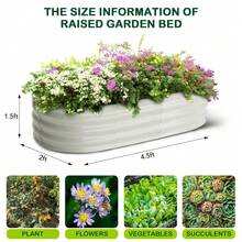 Oval Raised Garden Bed, 2 Pcs Galvanized Raised Beds For Outdoor, Planter Raised Boxes With Open-Ended Base,Large Metal Raised Planter Beds For Vegetables,Flowers,Tool-Free Assembly - 4.5*2*1.5FT-Màu be - Xem 2