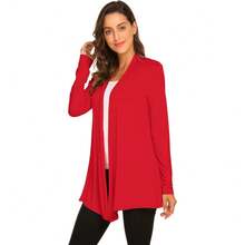 Newchoice Womens Casual Lightweight Long Sleeve Cardigan Soft Drape Open Front Fall Dusters (S-3XL) - Red - View 4