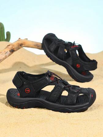 Men's Summer Soft Bottom New Sandals, Breathable Genuine Leather Casual Sandals, Anti-Slip Thick Sole Casual Beach Shoes, Outdoor Water Shoes