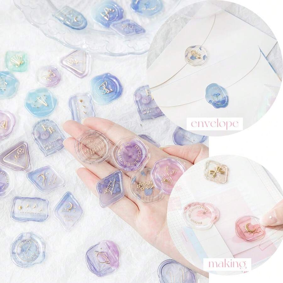 Hot Stamping Candy, Lacquer Seal Sticker, Asymmetrical Three-Dimensional Drip Glue, Hand Account Decoration Sticker, Envelope Sealing Lacquer Sticker School Supplies,Back To School - Multicolor - View 1