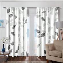 2pcs Elegant Black & White Leaf Pattern Sheer Curtains - Semi-Transparent Polyester Fabric, Rod Pocket Design, Suitable For Living Room, Bedroom, Kitchen, Cafe - Enhances Natural Lighting, Adds Style (Curtain Rods Not Included) - Multicolor - View 4