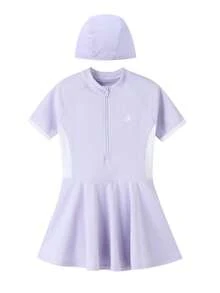 Annil Summer Children's One-Piece Swimsuit Set For Girls - Purple - View 4