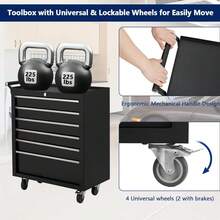 Tool Box, 6-Drawer Rolling Tool Chest Locking System, Lockable Wheels & Sliding Drawers, 24 Inch Heavy-Duty Tool Storage Cabinet For Garage Workshop Warehouse Repair Shop  Rolling Tool Chest, 6 Drawers Tool Storage Cabinet, Toolbox With Wheels, Portable Tool Cabinet Organizer With Locking System & Drawer Liners, Tool Storage Cart For Garage, Workshop - Black - View 2