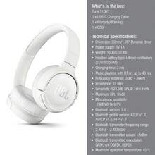 Original JBL TUNE 510BT Bluetooth kabelloser Kopfhörer mit Purebass Sound, tragbarer Gaming-Sport-Ohrhörer mit Mikrofon T510bt