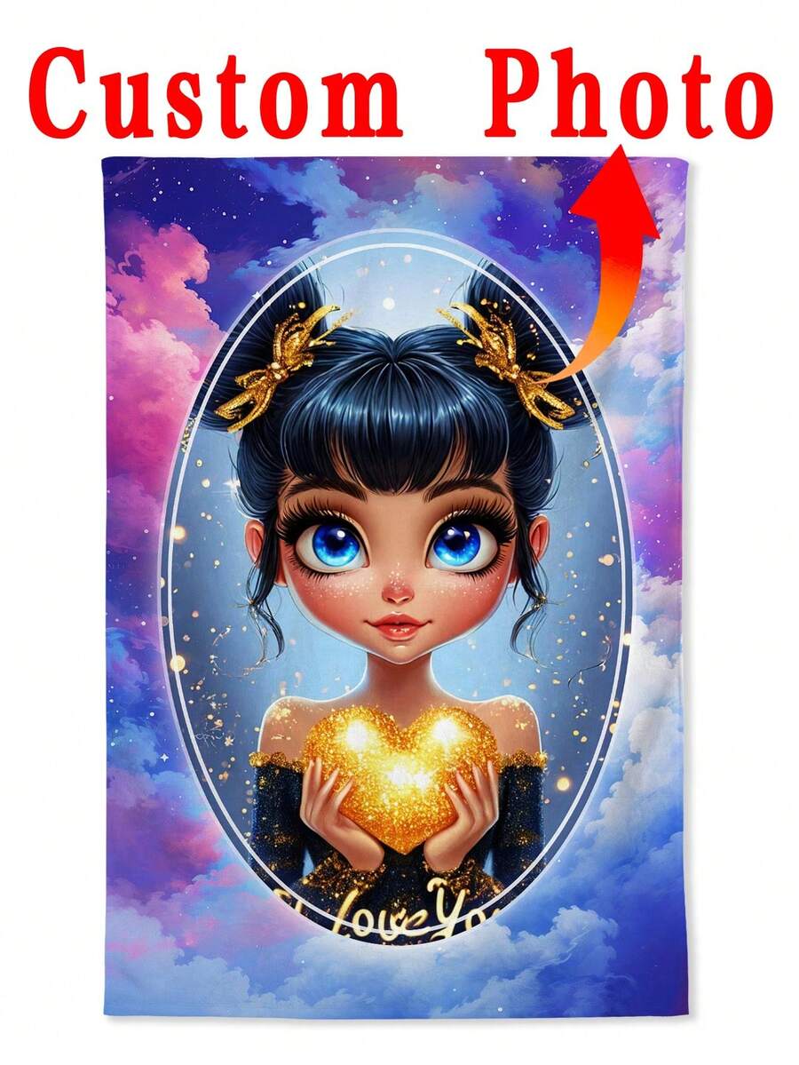 2pcs Set One-Sided Printed Dreamy Starry Sky Frame Customized Photo Towels, Modern Minimalist Multi-Purpose Household Towels, Suitable For Birthday, Valentine's Day, Couples, Travel, Thanksgiving, Christmas, New Year, Halloween, Pets, Anniversary And Other Occasions, All Season Home, Kitchen, Bathroom, Living Room, Dining Room, Bedroom Towels - Multicolor - View 1