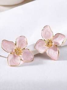 1 件复古法式夸张花卉耳环，奢华耳夹耳环，适合女孩 - D - 查看 1