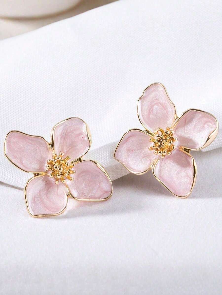 1 件复古法式夸张花卉耳环，奢华耳夹耳环，适合女孩 - D - 查看 1