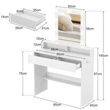 DEVOKO Dressing Table 2 Drawer&Mirror Bedroom Set Makeup Vanity Cosmetics Storage Desk Dresser Furniture White - White - View 6