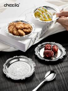 choxila 1pc/6pcs Metal Trays With Rack, Round Coasters With Stand, Decorative Plates With Holder, Cake Fruit Dessert Nut Mini Tray, Desktop Metal Cup Mats, For Bar, Home, Kitchen, Coffee Table Decoration (Gold)