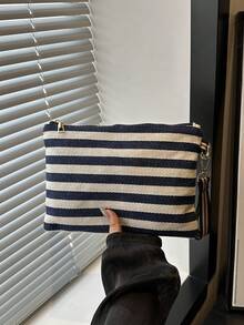 Casual Fashion Versatile Striped Zipper Women Clutch - Blue - View 6