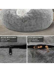 Bean Bag Chair Cover-Soft Fluffy PV Velvet Sofa Bed Cover, Living Room Furniture, Lazy Sofa Bed, 5ft White - Snow Coffee - View 10