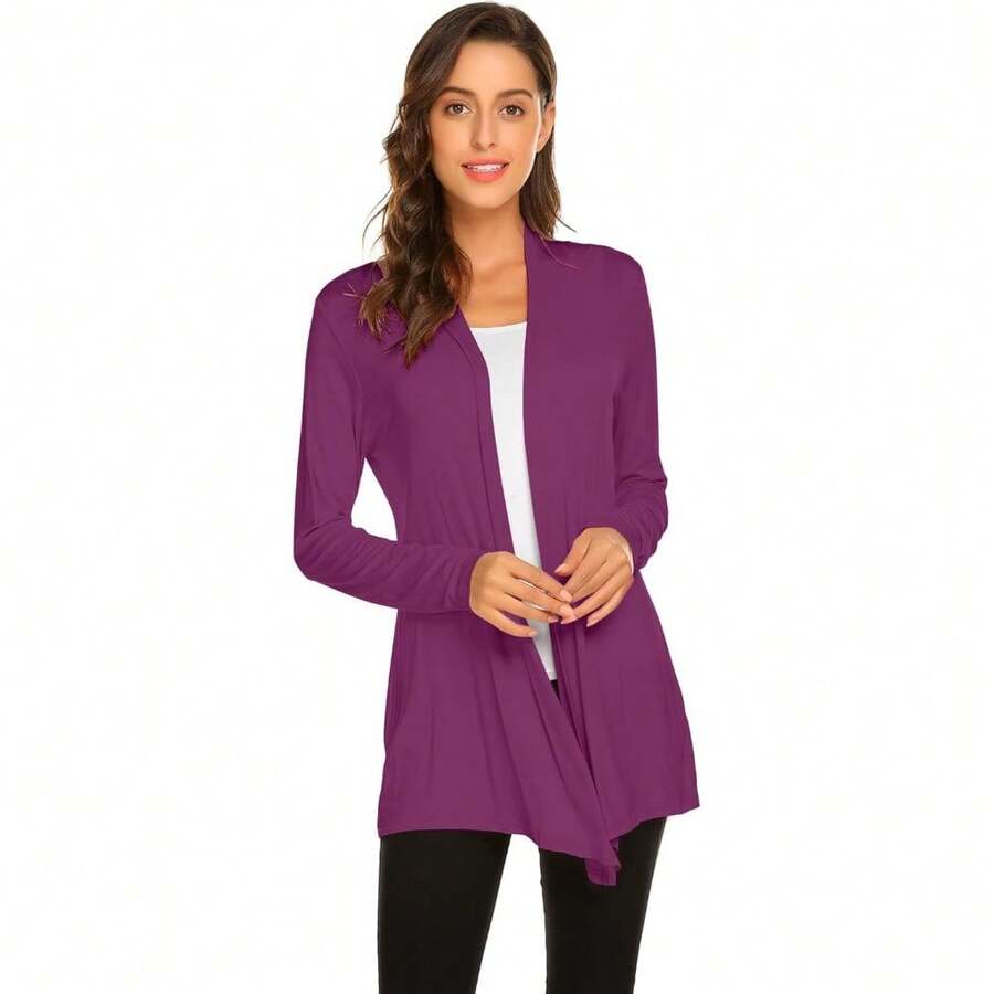 Newchoice Womens Casual Lightweight Long Sleeve Cardigan Soft Drape Open Front Fall Dusters (S-3XL) - Prem - View 1