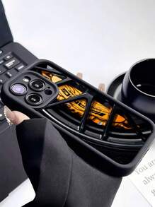 1 pieza Funda de teléfono a prueba de golpes de TPU con patrón de rueda negra compatible con iPhone 16, 15, 14, 13, 12, 11 Pro Max y Series, resistente al agua, a las caídas y a los arañazos