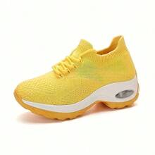 Women's Mesh Sports Casual Shoes, Versatile Thick-Soled Shoes, Mesh Shoes, Air-Cushioned Running Shoes, 2025 New Style Fashion Women's Shoes - 黃色 - 查看 5