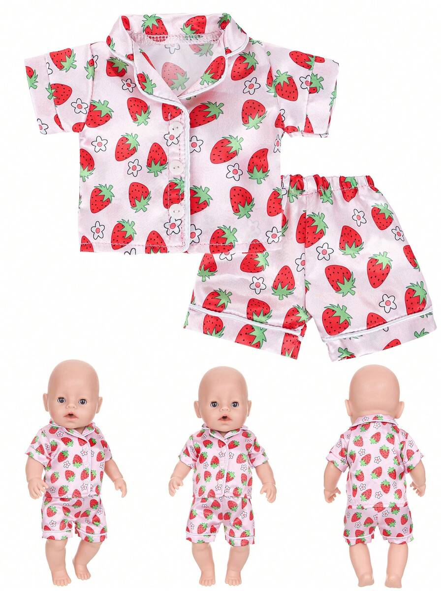 Fits 16-18 Inch Reborn Doll Clothes, 2Pcs Strawberry Pajama Set For 43CM Doll Outfit (Doll Not Included) - Multicolor - View 1
