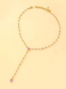 1 pieza Elegante collar gargantilla de moda europea y americana con colgante de corazón doble y decoración con borla