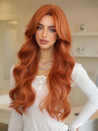High Temperature Hair Fluffy Hair Bun Loose Wave 28 Inch Dirty Orange For Women Invisible Natural Cosplay