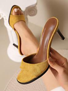 New Summer Women Shoes, Square Toe High Heel Mule Sandals - Yellow - View 4