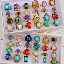 Paquete de 10 anillos de piedra natural vintage y ajustables, adecuados para joyería diaria de mujer, fiestas y regalos