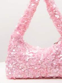 亮片单肩包，闪亮舞会包，新娘派对配饰，优雅女士婚礼包，随机闪光图案 - 粉色 - 查看 4