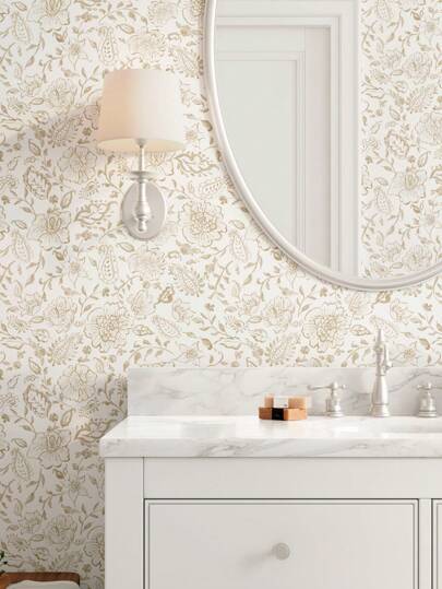 Boho Watercolor Paisley FloralRemovable Peel And Stick Wallpaper Jacobean Pattern Wall Art Wall Decor Blue And White Flowers On Navy Bluekid's Room Self Adhesive Wallpaper