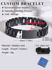 1 pièce Bracelet chaîne de bande de montre en acier inoxydable, cadeau de bijoux personnalisé pour homme, père, mari, petit ami, fête des pères, anniversaire, anniversaire, grand-père, fils, longueur réglable