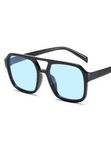 男女新款双光束太阳镜，时尚防紫外线方形太阳镜，个性化太阳镜 - 彩色 - 查看 9