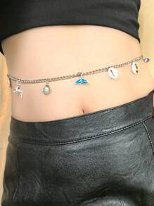 1 件女士波西米亚风鱼尾贝壳珍珠吊坠腰链，时尚百搭性感配饰，适合海滩度假派对