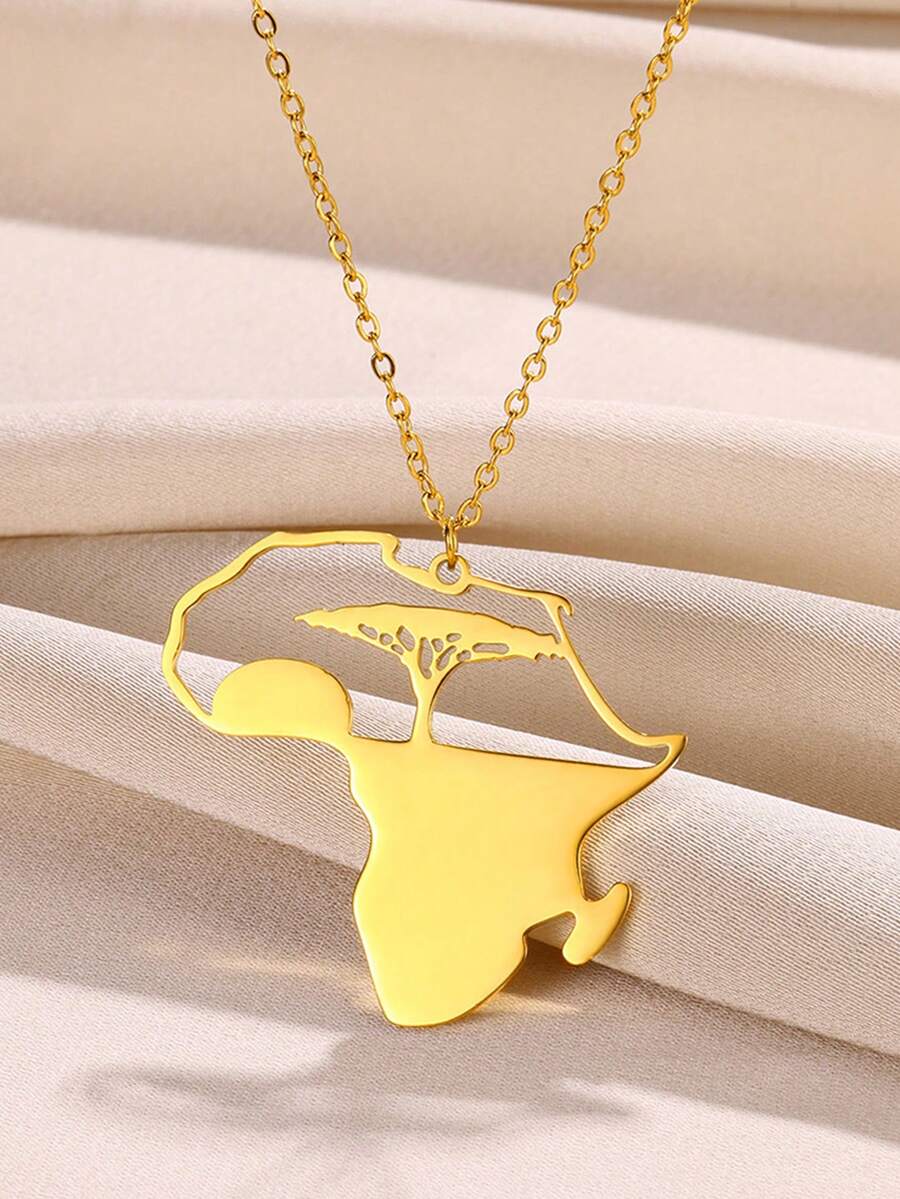 1 件非洲地图项链女士金色不锈钢地图吊坠项链派对美观防水珠宝礼物