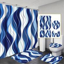 1/3/4 Stück blaues & marineblau gestreiftes Duschvorhang Set, graues & weißes Duschvorhang Set, modernes abstraktes Duschvorhang Set, Badematte, U-förmige Badematte und Toilettendeckel, Heimdekoration Duschvorhang mit 12 Haken, geeignet für Bad & Raumdekoration, ideales Feriengeschenk Badezimmer Accessoires für den Schulstart
